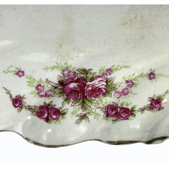 Antique Bone Trinket Dish Goodwin Semi Porcelain Floral Scalloped Gold Trim READ - Picture 10 of 15